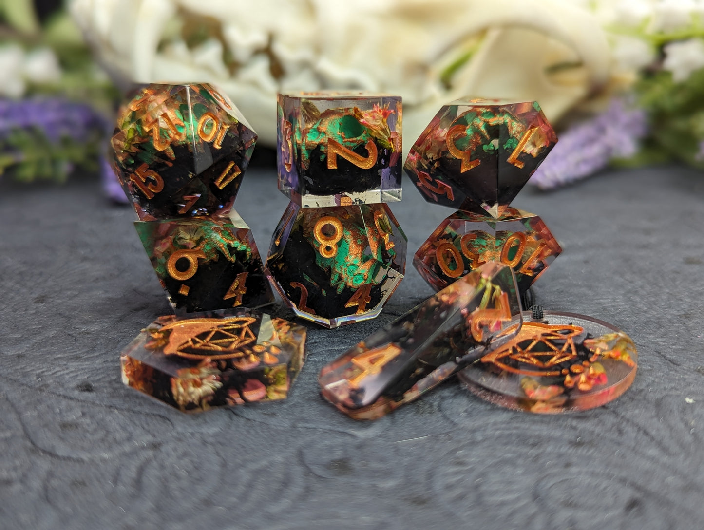 Decay and Verdigris Handmade Dice Set