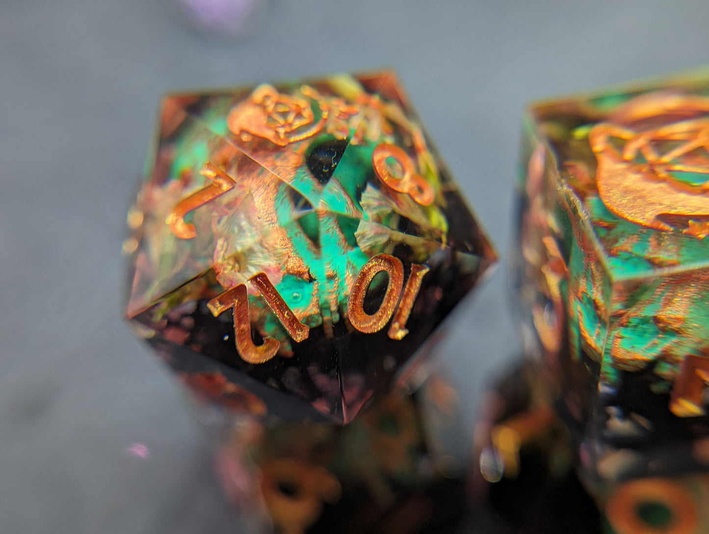 Decay and Verdigris Handmade Dice Set