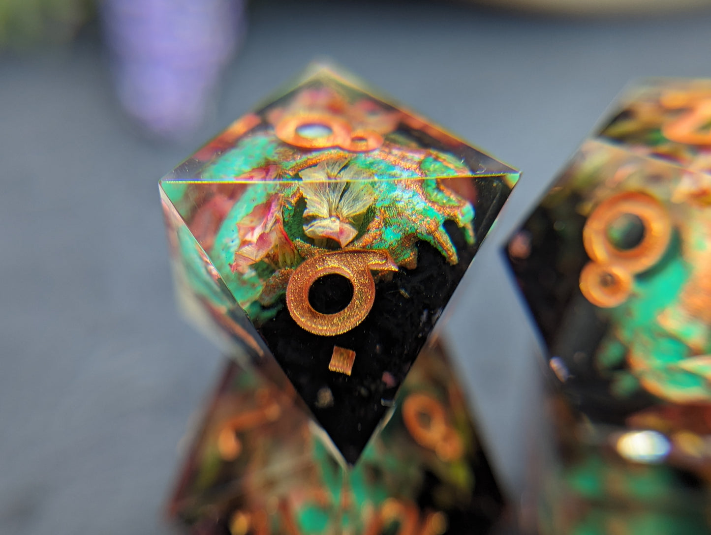 Decay and Verdigris Handmade Dice Set