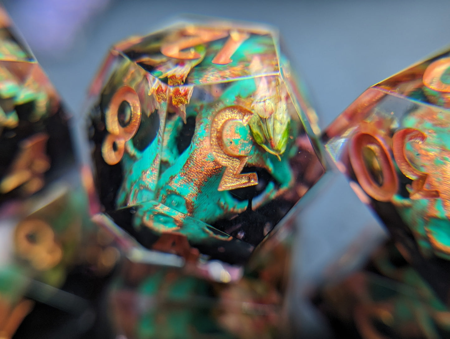 Decay and Verdigris Handmade Dice Set