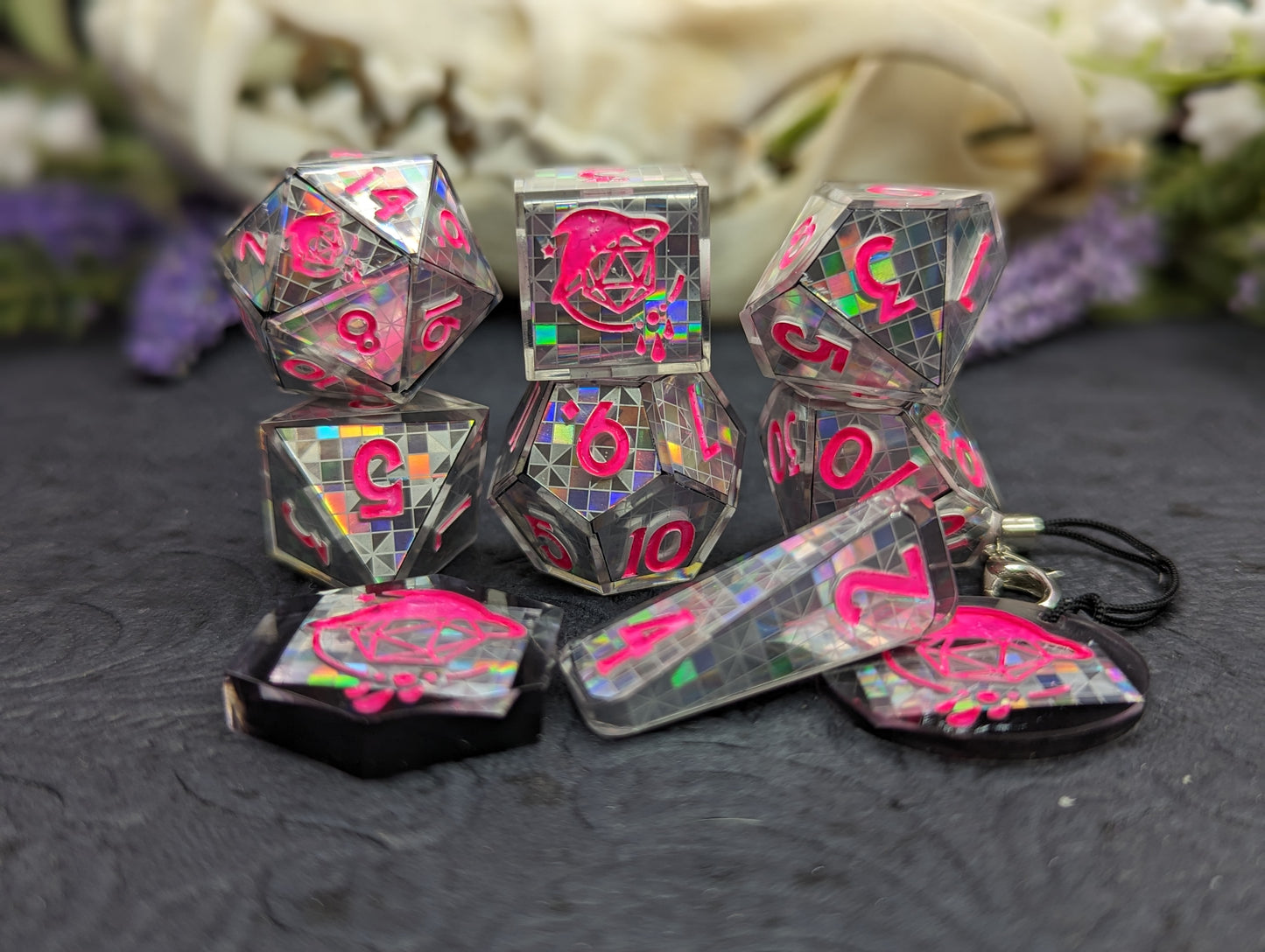 Disco Dungeon - Pink - Handmade Dice Set