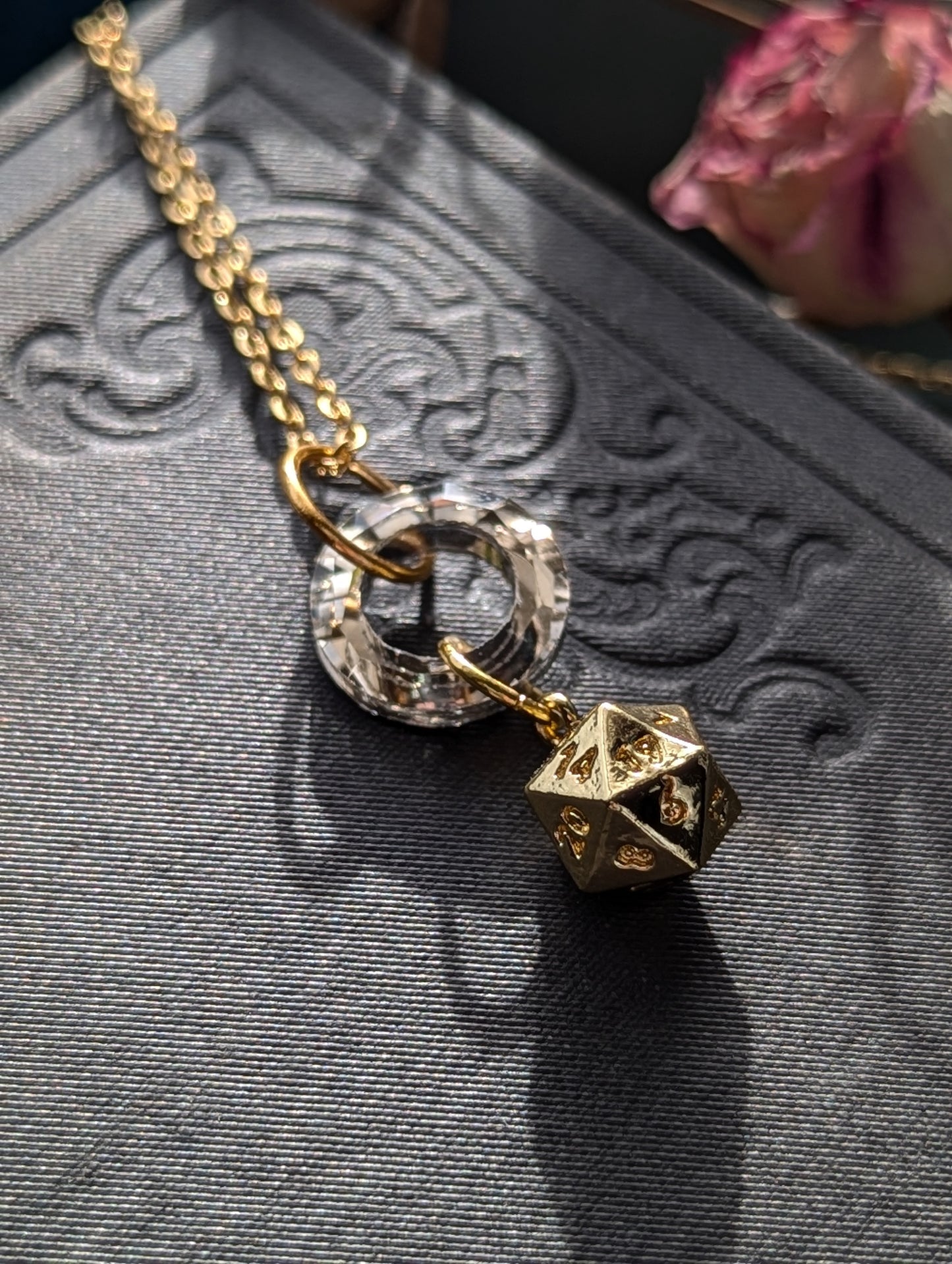 Gold d20 and Glass Necklace