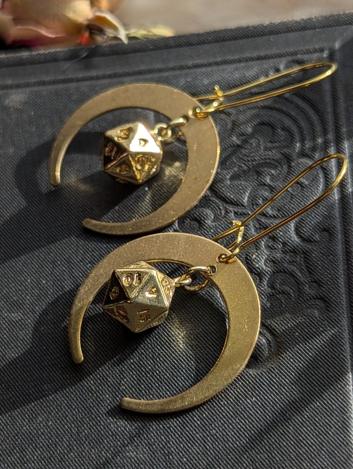 Crescent Moon d20 Earrings