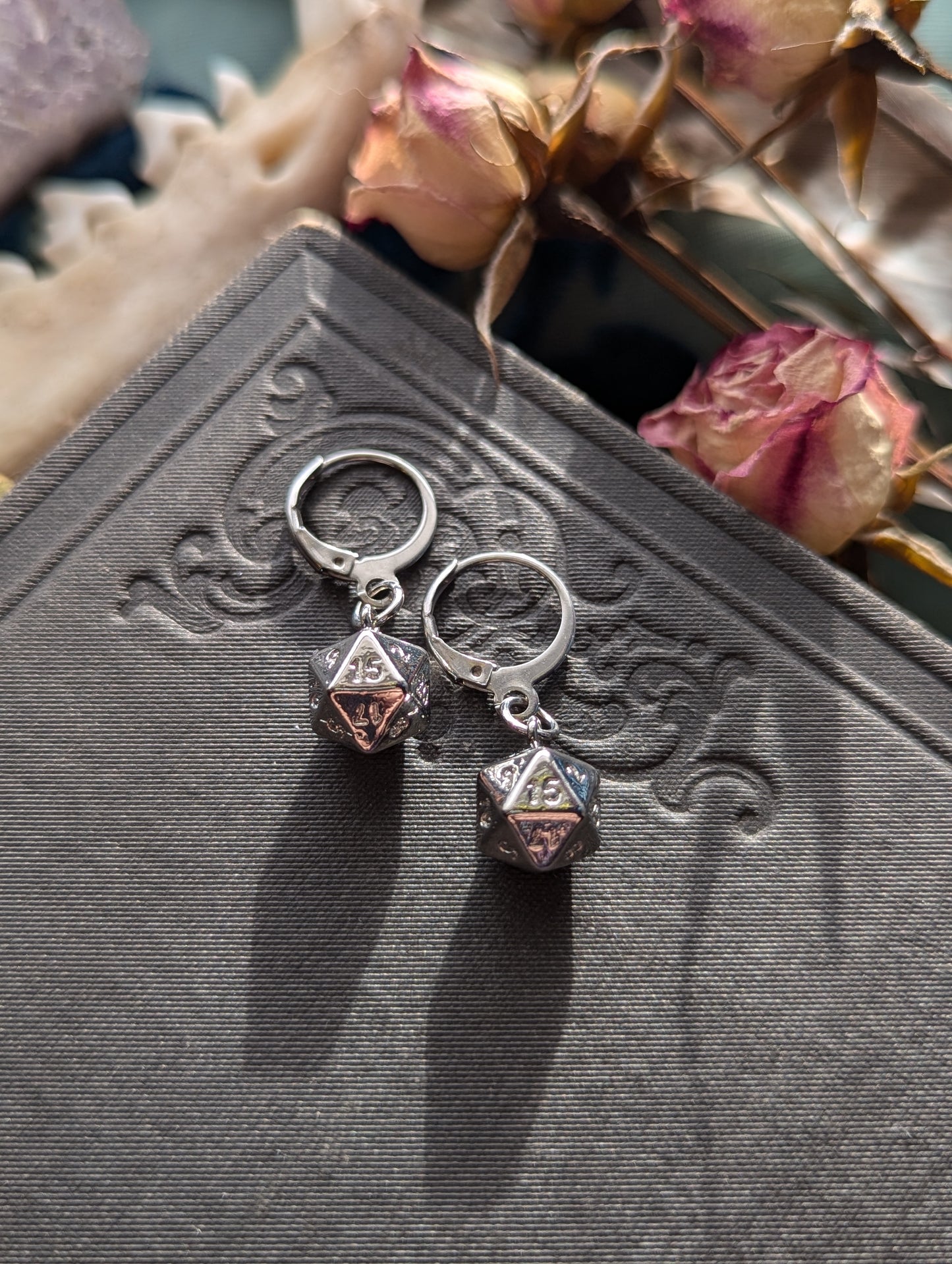d20 Huggie Earrings (Silver)
