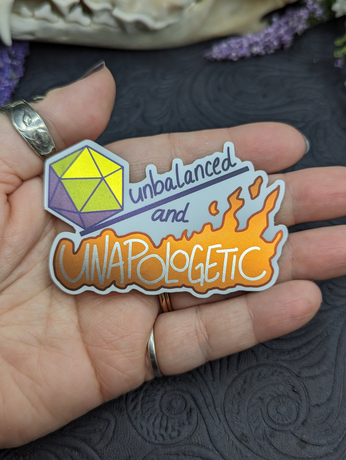 Sticker Unbalanced Unbalanced and Unapologetic Metallic Sticker – Dice Witchery