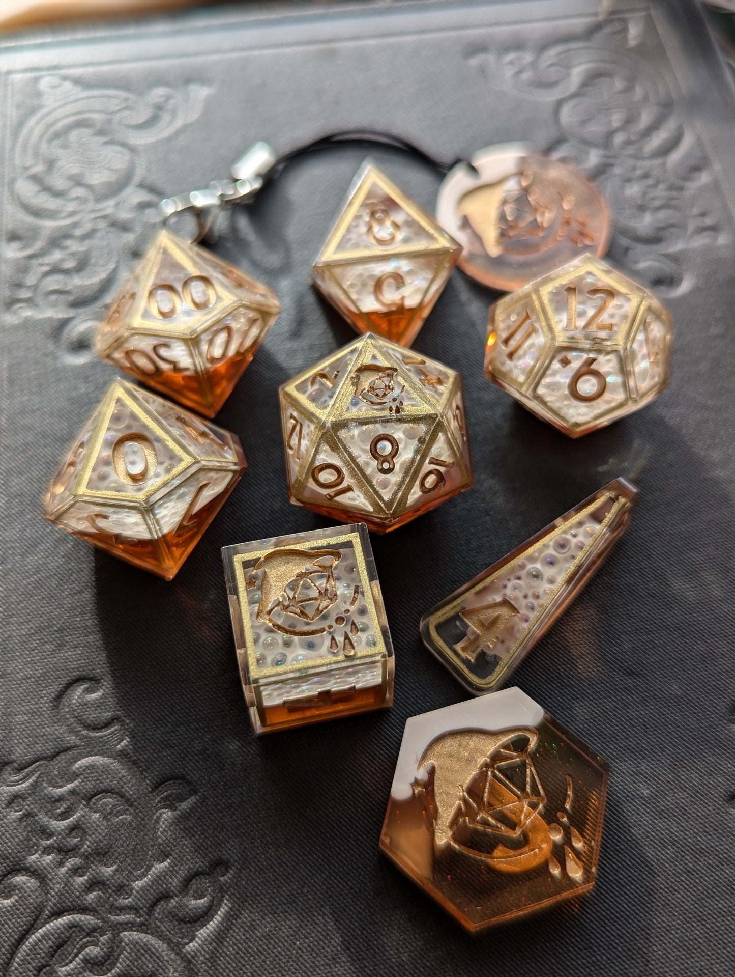 Amber Ale in a Gilded Mug Handmade Dice Set