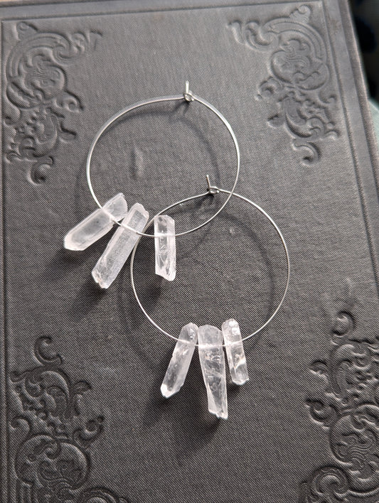 Raw Quartz Hoop Earrings