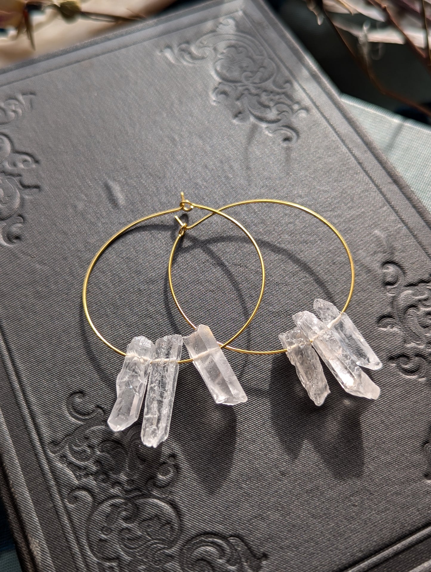 Raw Quartz Hoop Earrings