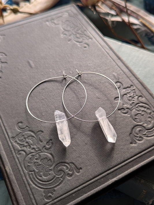 Raw Quartz Hoop Earrings