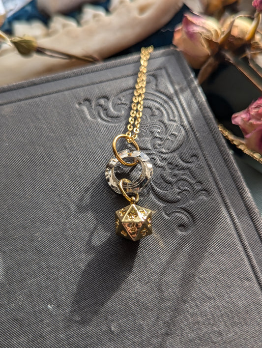 Gold d20 and Glass Necklace