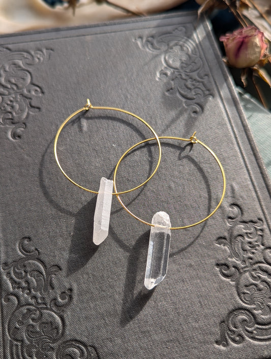 Raw Quartz Hoop Earrings