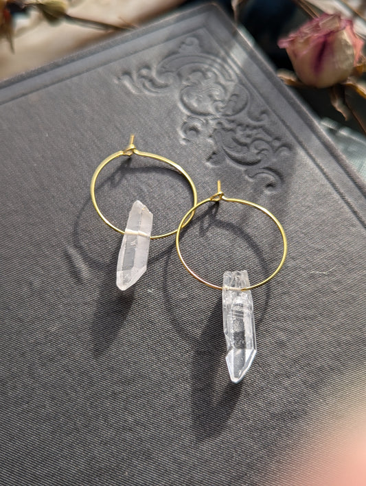 Raw Quartz Hoop Earrings