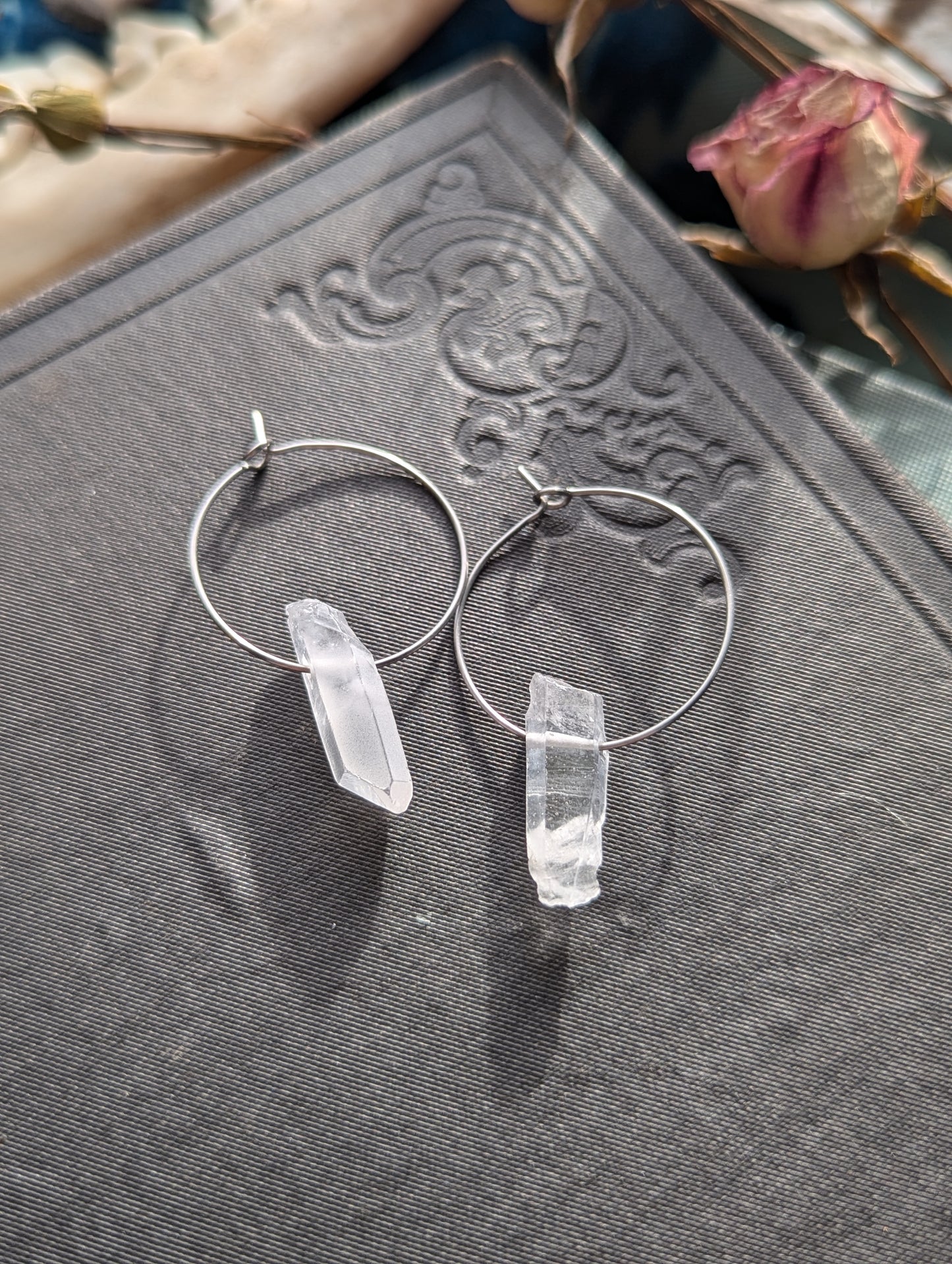 Raw Quartz Hoop Earrings