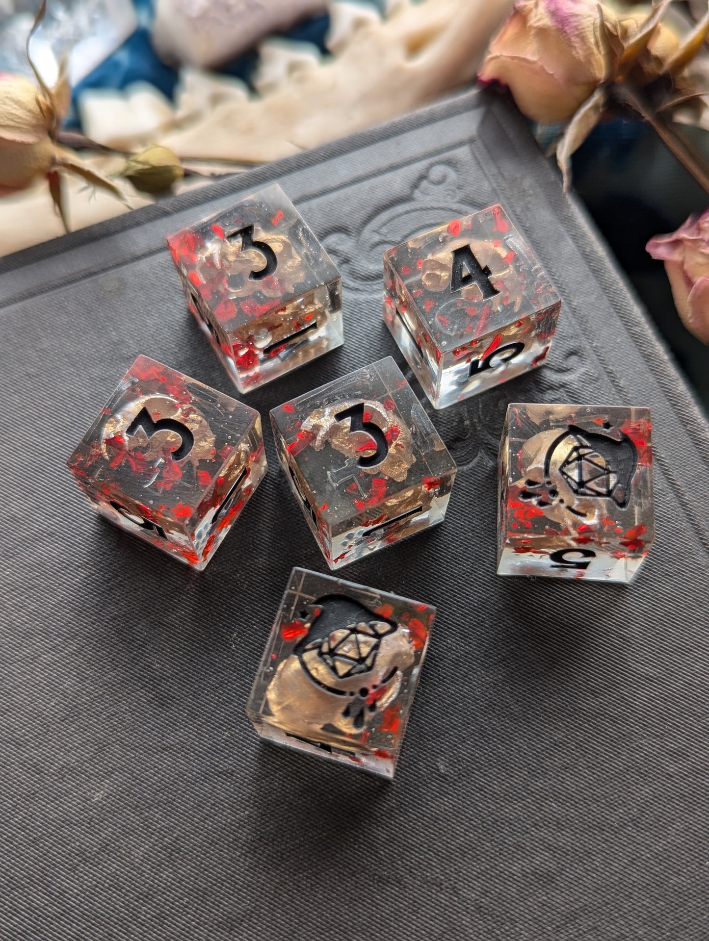 Regalia of Gilded Fangs - 6 d6 Handmade Dice Set