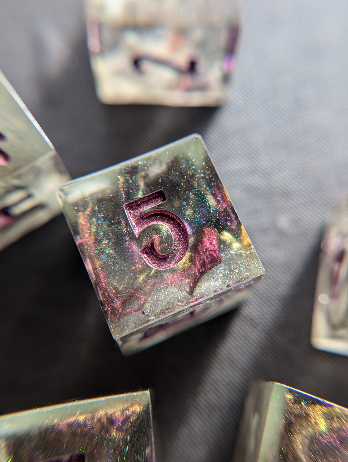 Crimson Nebula (Glow in the Dark) - 6 d6 Handmade Dice Set